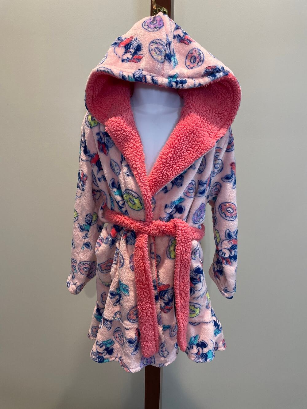 Disney Minnie Mouse Pink Fleece Hoodie Robe Girls 6